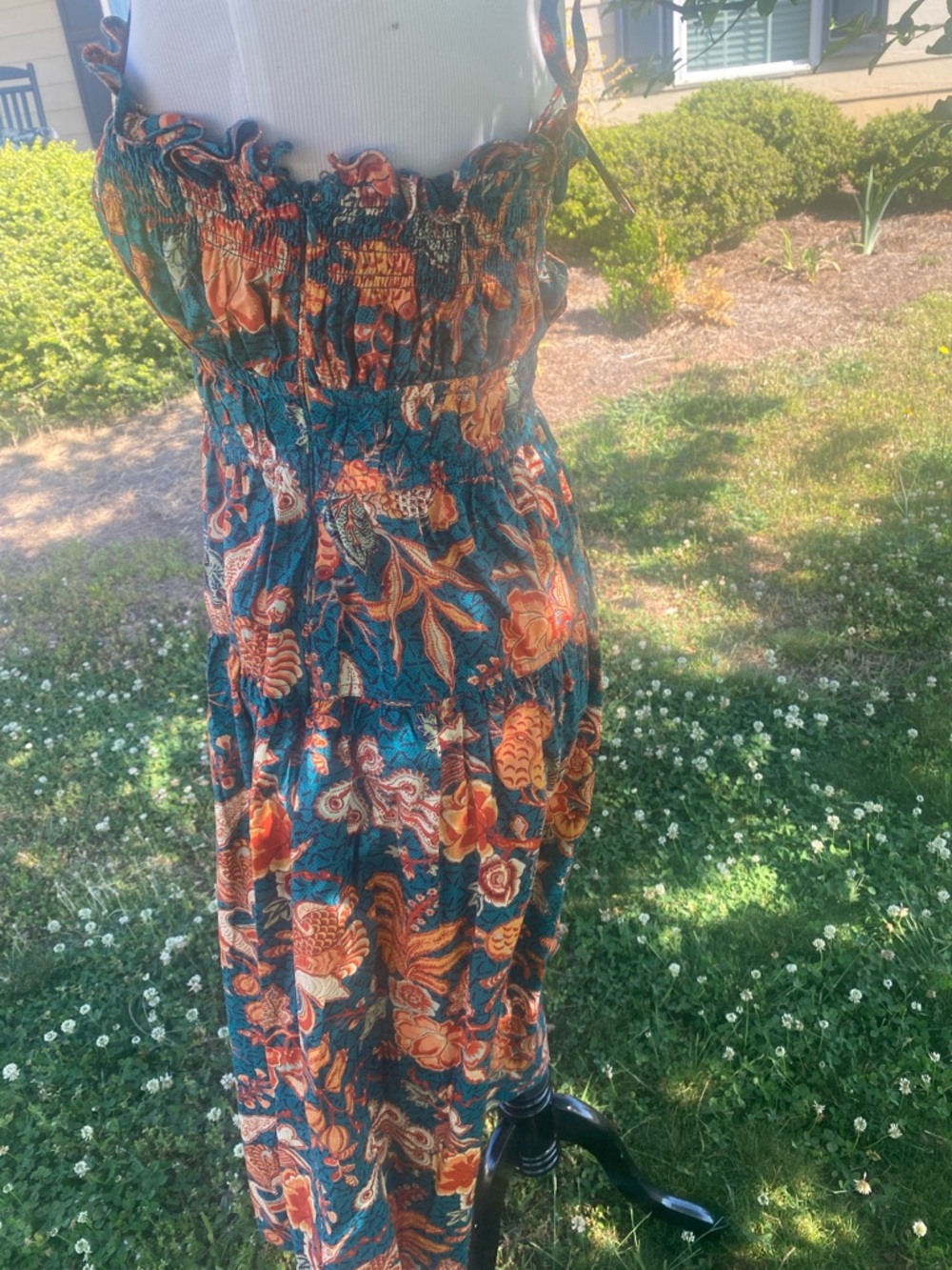 Ulla Johnson Teal Midi Dress with Orange Floral Print - Picture 6 of 6
